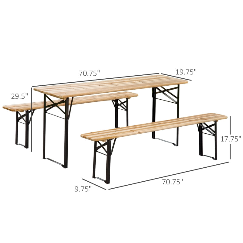 6ft Portable Folding Picnic Table Bench Set, Outdoor Dining Camping Patio Deck BBQ, Fir Wood