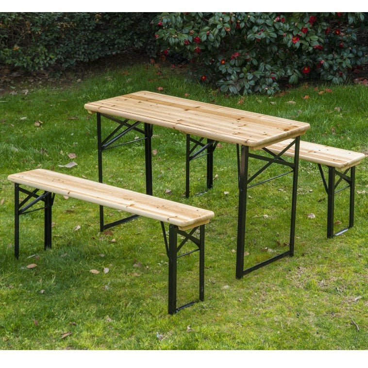 6ft Portable Folding Picnic Table Bench Set, Outdoor Dining Camping Patio Deck BBQ, Fir Wood