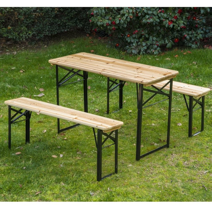 6ft Portable Folding Picnic Table Bench Set, Outdoor Dining Camping Patio Deck BBQ, Fir Wood