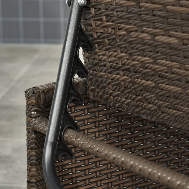 5pc PE Rattan Wicker Reclining Patio Chaise Lounger Seats w Cushion, Footstool, Brown, Dk Grey