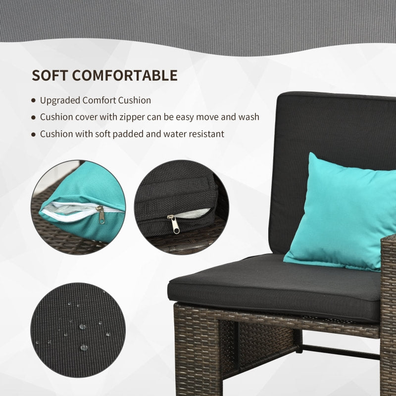 5pc PE Rattan Wicker Reclining Patio Chaise Lounger Seats w Cushion, Footstool, Brown, Dk Grey