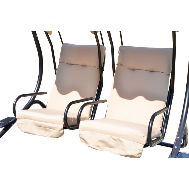 2-Seater Separated Porch Swing w/ Canopy and Cushions for Patio Backyard Garden - Beige & Black