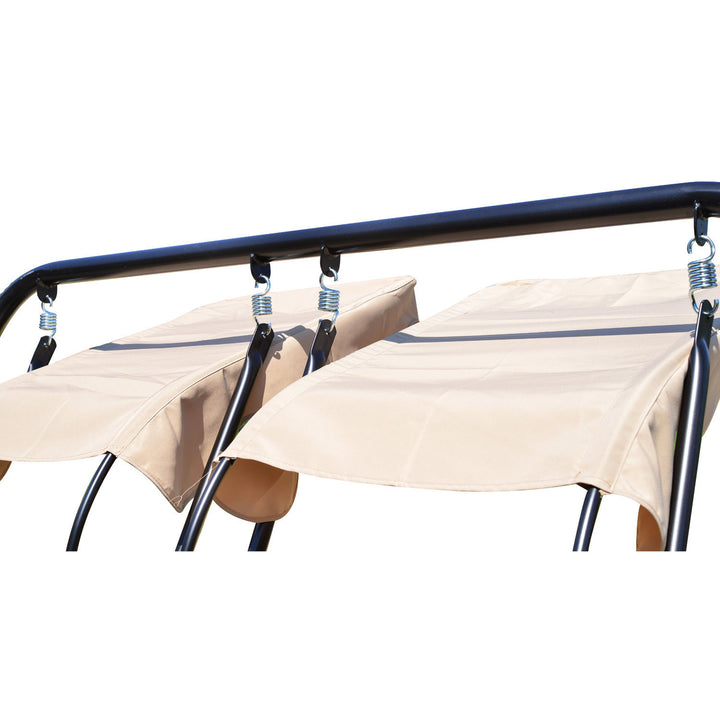 2-Seater Separated Porch Swing w/ Canopy and Cushions for Patio Backyard Garden - Beige & Black