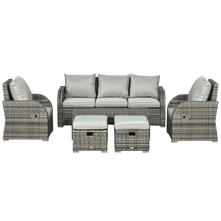 6pc PE Rattan Wicker Compact Conversation Set w/ Recliners for Outdoor Patio – Mixed Light Grey