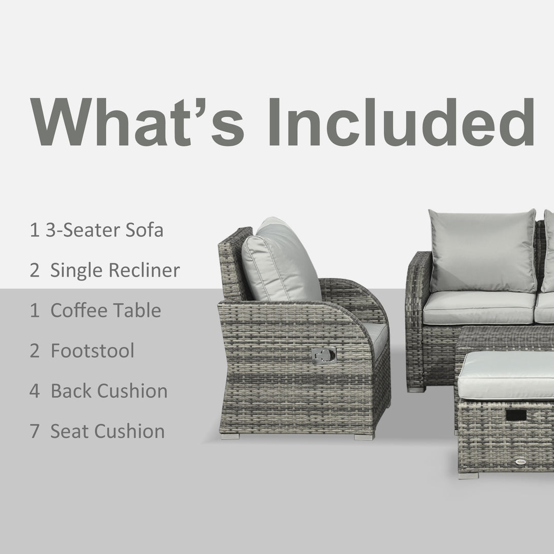 6pc PE Rattan Wicker Compact Conversation Set w/ Recliners for Outdoor Patio – Mixed Light Grey
