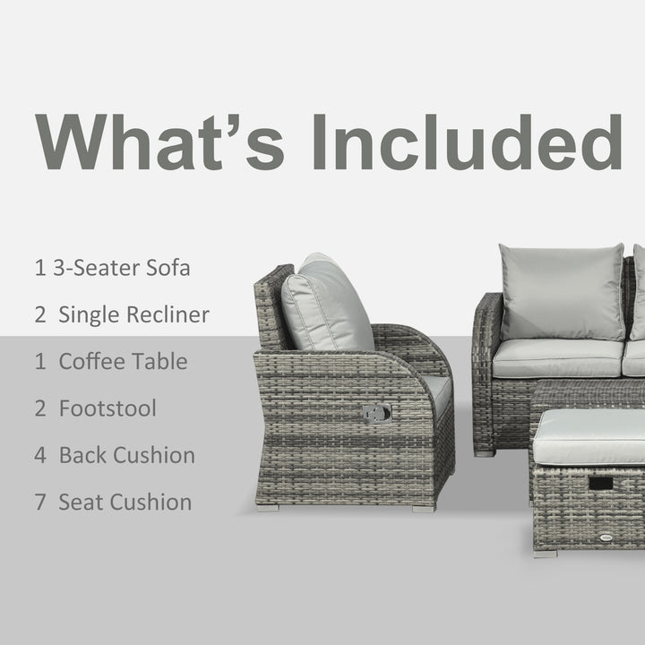 6pc PE Rattan Wicker Compact Conversation Set w/ Recliners for Outdoor Patio – Mixed Light Grey