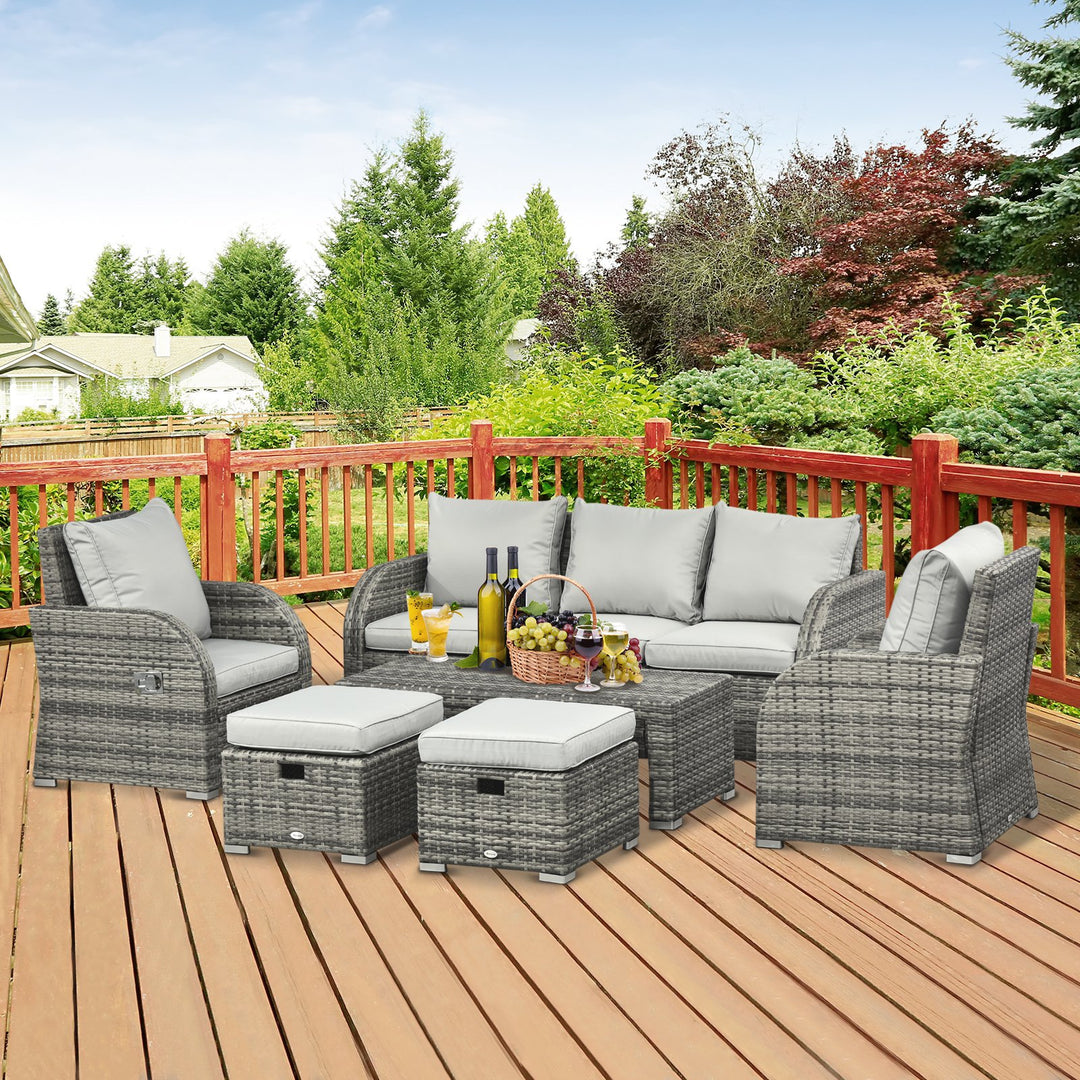 6pc PE Rattan Wicker Compact Conversation Set w/ Recliners for Outdoor Patio – Mixed Light Grey