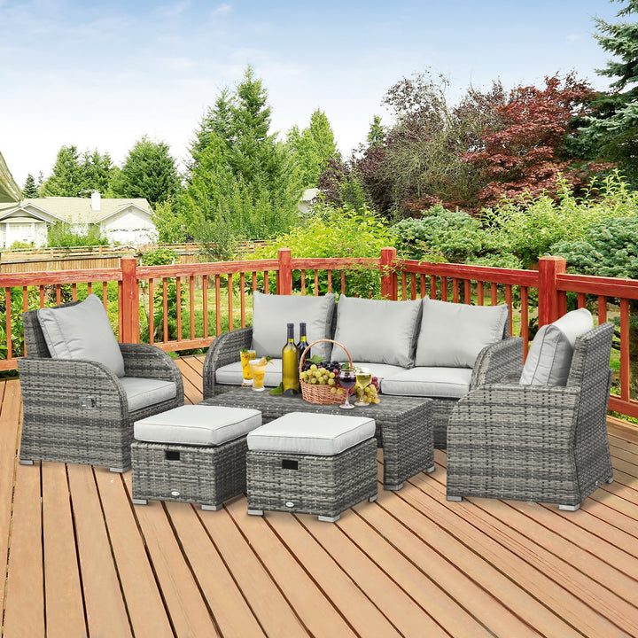 6pc PE Rattan Wicker Compact Conversation Set w/ Recliners for Outdoor Patio – Mixed Light Grey