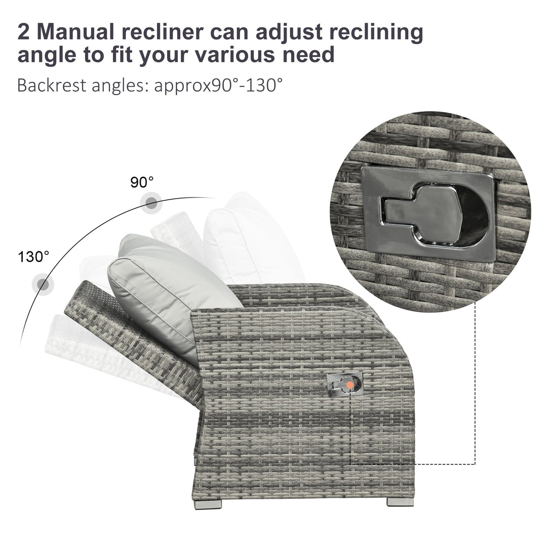 6pc PE Rattan Wicker Compact Conversation Set w/ Recliners for Outdoor Patio – Mixed Light Grey