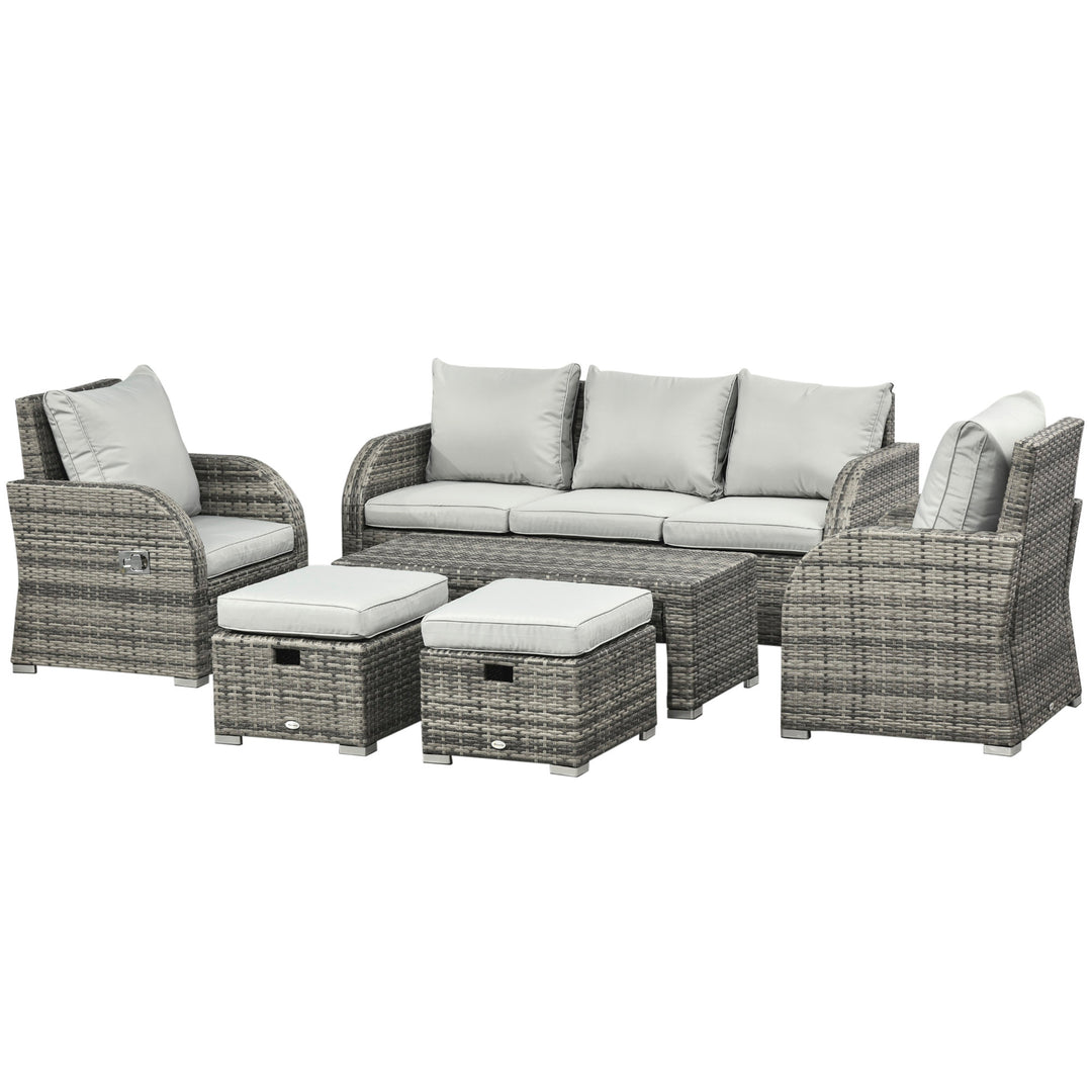 6pc PE Rattan Wicker Compact Conversation Set w/ Recliners for Outdoor Patio – Mixed Light Grey