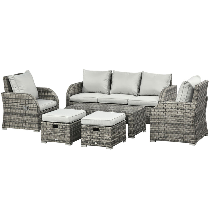 6pc PE Rattan Wicker Compact Conversation Set w/ Recliners for Outdoor Patio – Mixed Light Grey