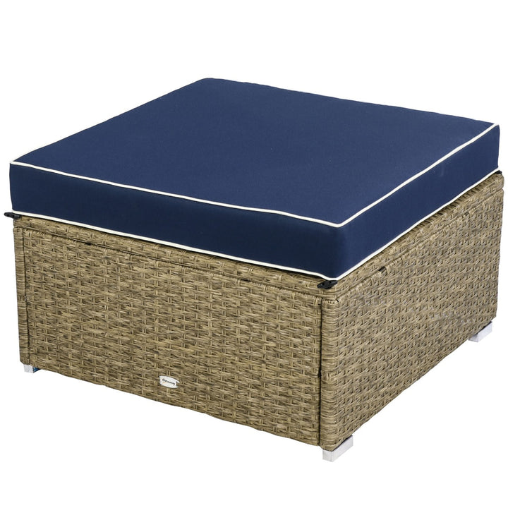 6pc PE Rattan Wicker Conversation Sectional Outdoor Sofa Patio Set w Cushions, Lt Brown, Blue