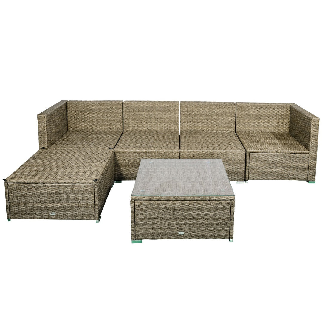 6pc PE Rattan Wicker Conversation Sectional Outdoor Sofa Patio Set w Cushions, Lt Brown, Blue