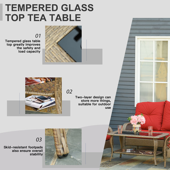 4pc PE Rattan Wicker Conversation Furniture Set w/ Table, Cushions, Outdoor Patio - Brown, Red