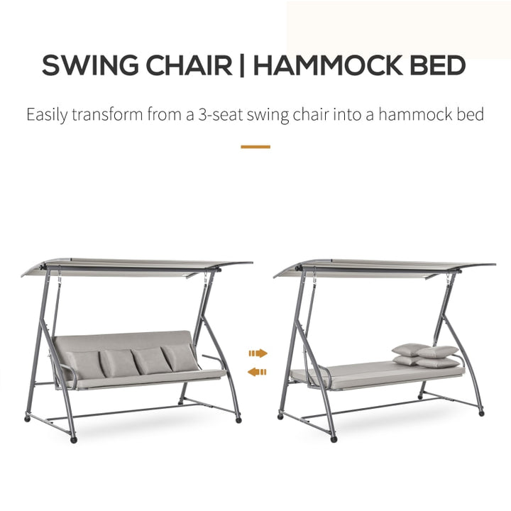 2-in-1 Outdoor 3-Seater Porch Swing / Hammock Day Bed w Canopy for Patio Garden Deck - Lt Brown