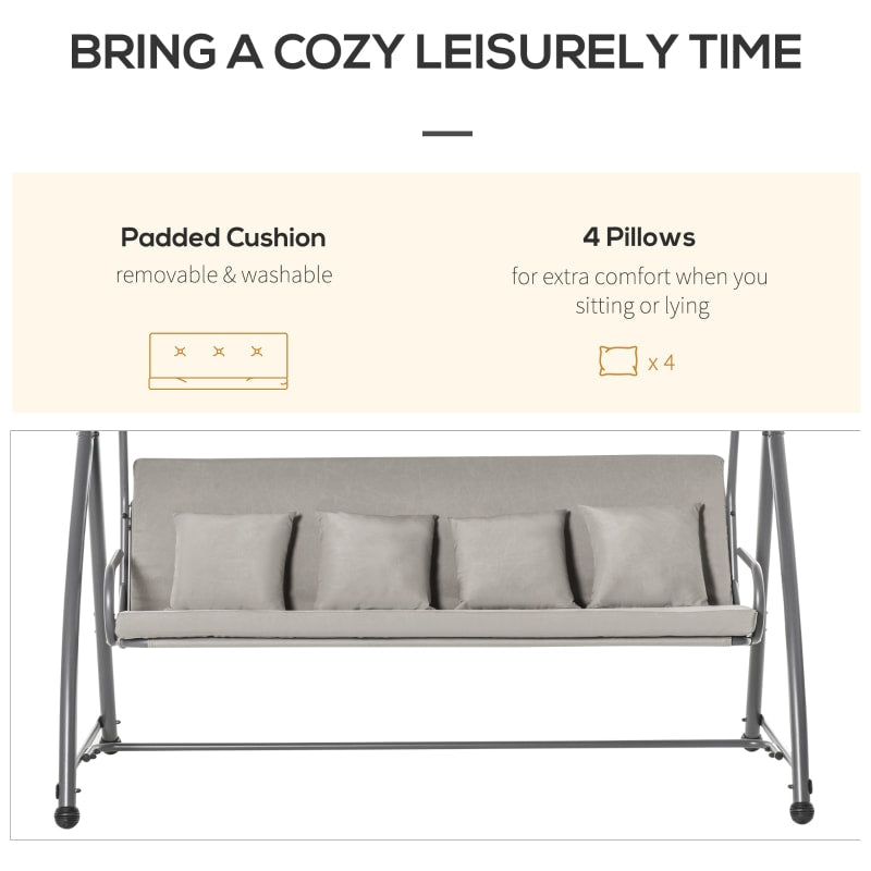 2-in-1 Outdoor 3-Seater Porch Swing / Hammock Day Bed w Canopy for Patio Garden Deck - Lt Brown