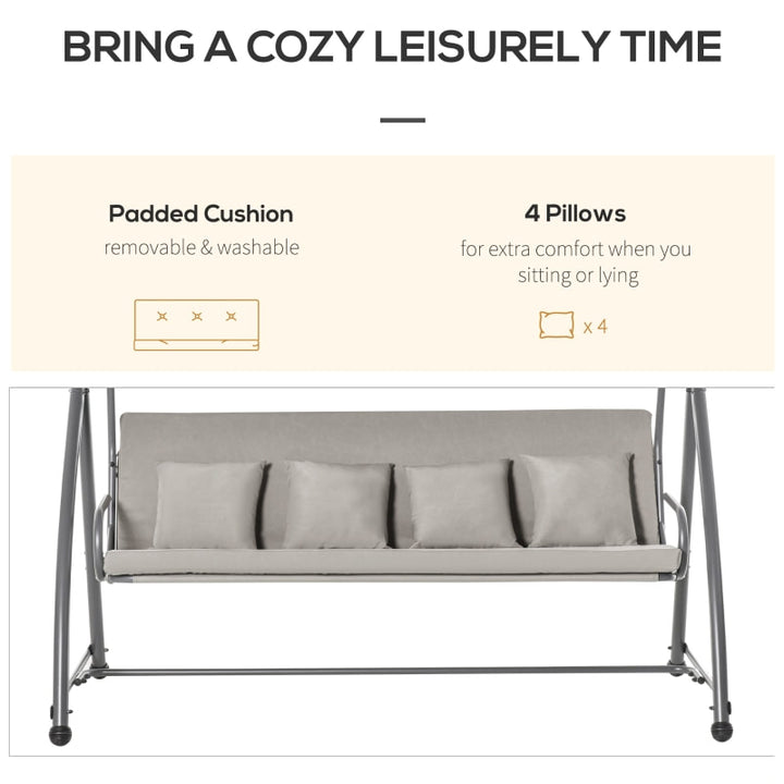 2-in-1 Outdoor 3-Seater Porch Swing / Hammock Day Bed w Canopy for Patio Garden Deck - Lt Brown