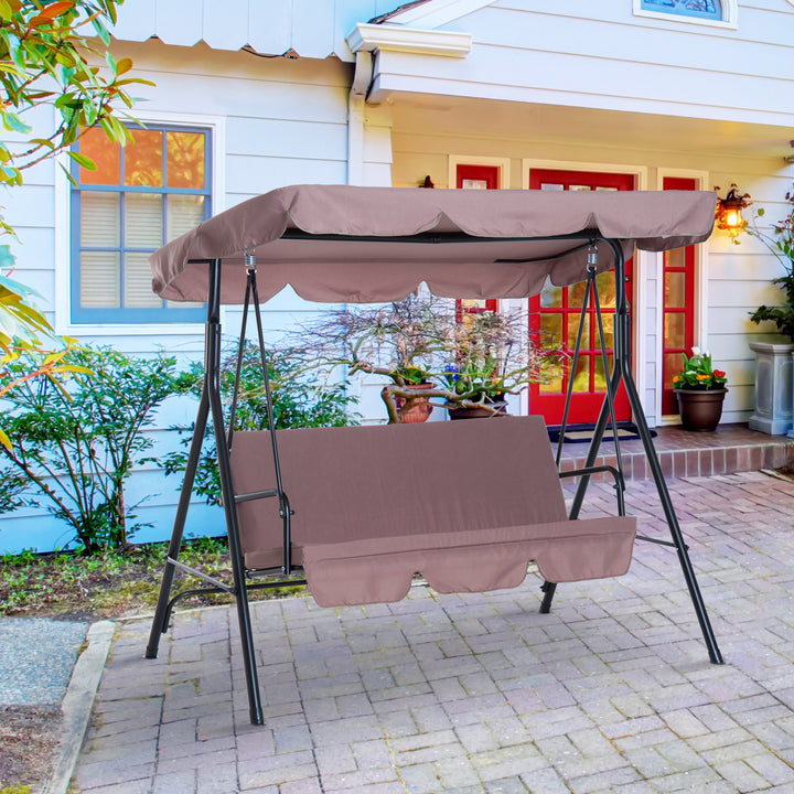 Outdoor 3-Seater Swing Lounger w/ Adjustable Canopy for Patio Backyard Garden Deck - Brown
