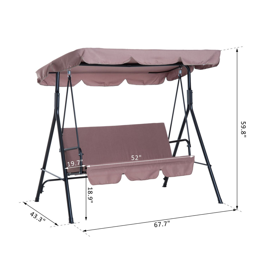 Outdoor 3-Seater Swing Lounger w/ Adjustable Canopy for Patio Backyard Garden Deck - Brown