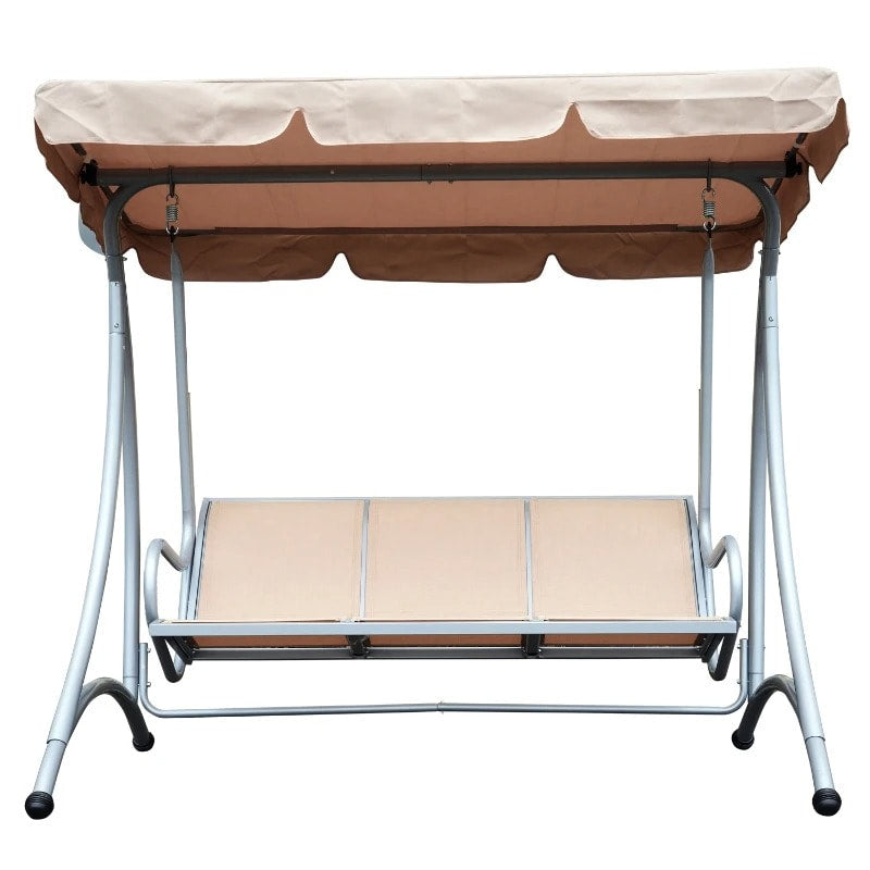 Outdoor 3-Seater Mesh Swing Lounger w/ Adjustable Canopy for Patio Backyard Garden - Beige