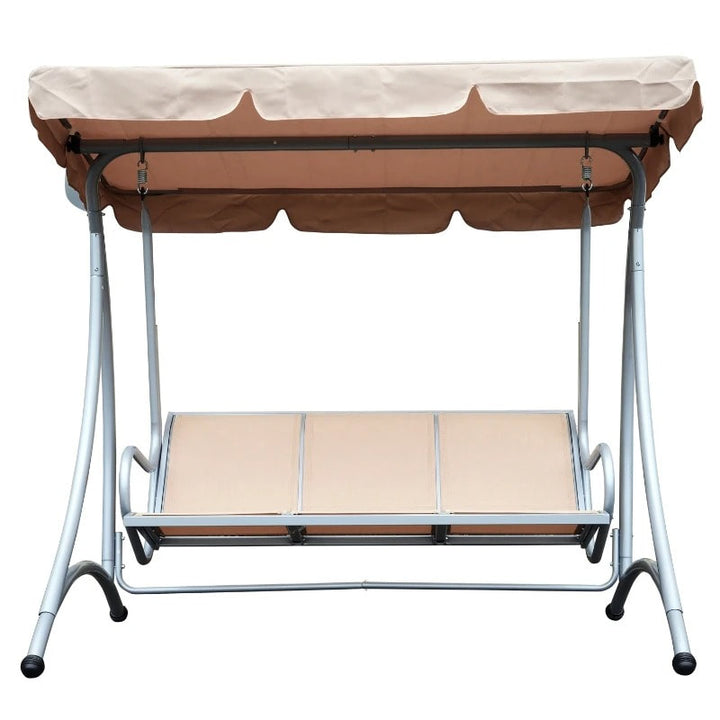 Outdoor 3-Seater Mesh Swing Lounger w/ Adjustable Canopy for Patio Backyard Garden - Beige