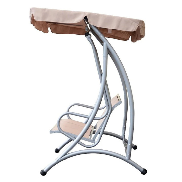 Outdoor 3-Seater Mesh Swing Lounger w/ Adjustable Canopy for Patio Backyard Garden - Beige