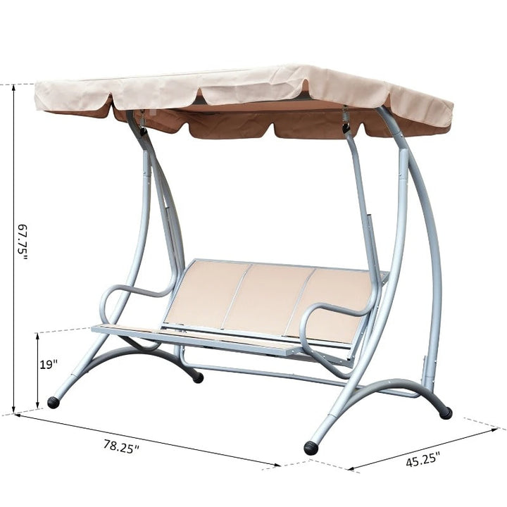 Outdoor 3-Seater Mesh Swing Lounger w/ Adjustable Canopy for Patio Backyard Garden - Beige