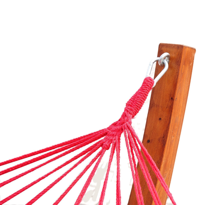 Freestanding Wide Cotton Hammock Swing Day Bed w Solid Wood Stand & Safety Ropes - Rainbow Red