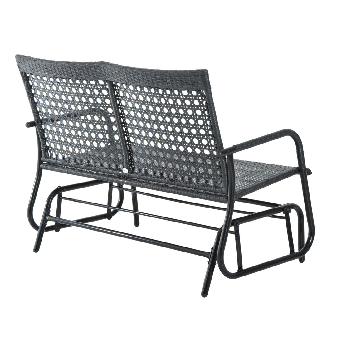 Outdoor PE Rattan Wicker Gliding Loveseat Lounger for Patio Backyard Garden Deck Porch - Black