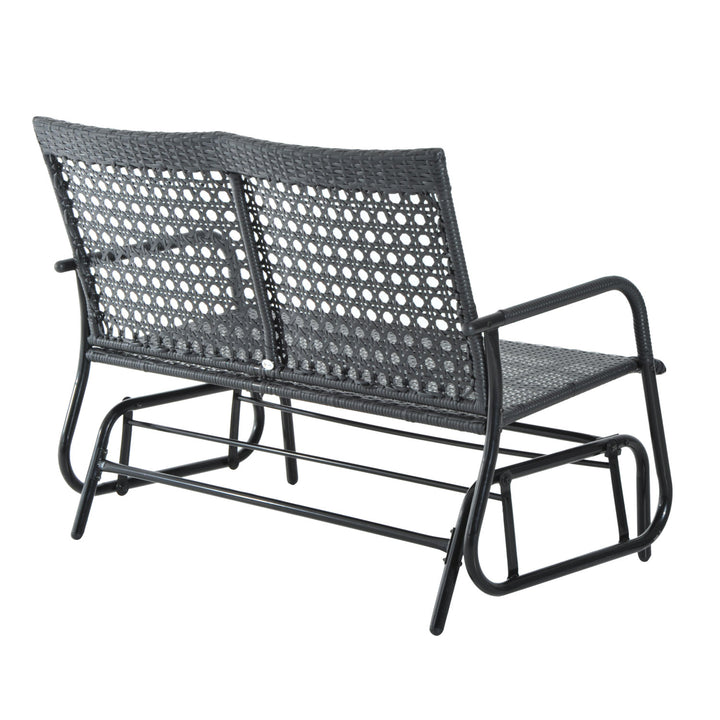 Outdoor PE Rattan Wicker Gliding Loveseat Lounger for Patio Backyard Garden Deck Porch - Black