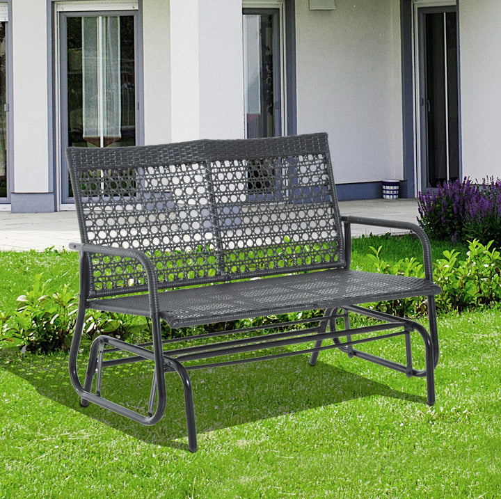 Outdoor PE Rattan Wicker Gliding Loveseat Lounger for Patio Backyard Garden Deck Porch - Black