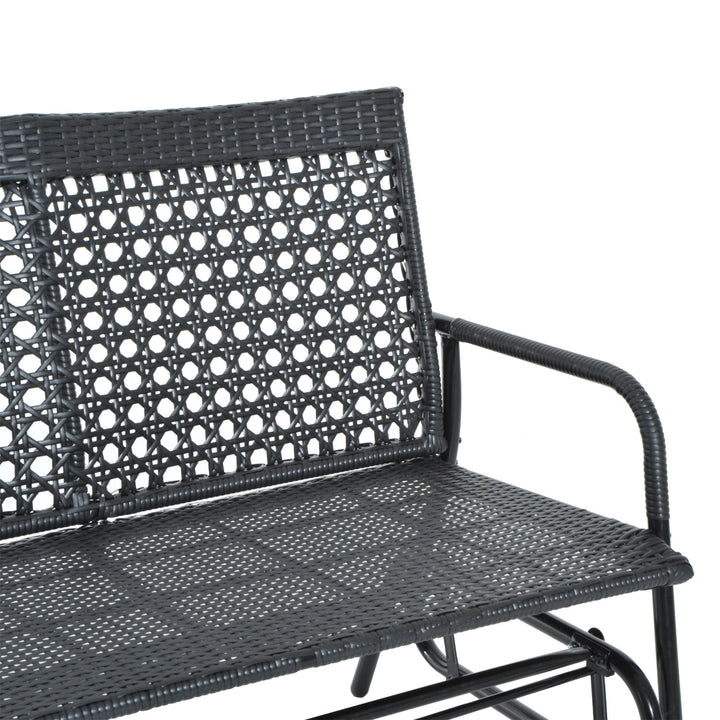 Outdoor PE Rattan Wicker Gliding Loveseat Lounger for Patio Backyard Garden Deck Porch - Black