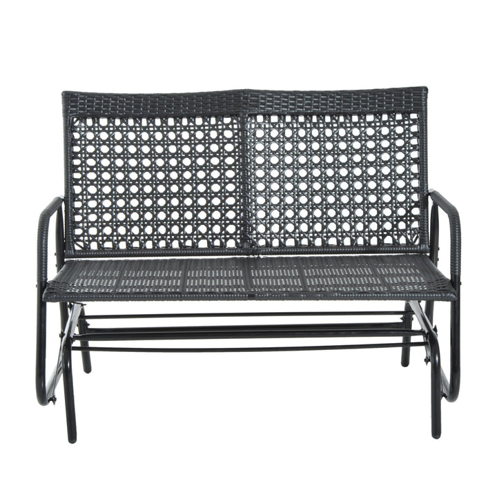 Outdoor PE Rattan Wicker Gliding Loveseat Lounger for Patio Backyard Garden Deck Porch - Black
