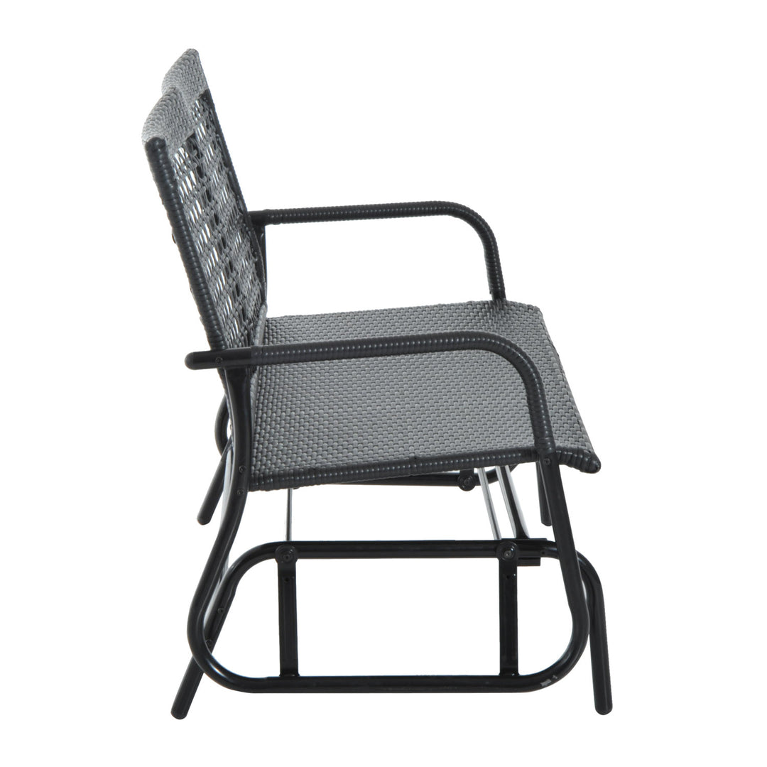 Outdoor PE Rattan Wicker Gliding Loveseat Lounger for Patio Backyard Garden Deck Porch - Black