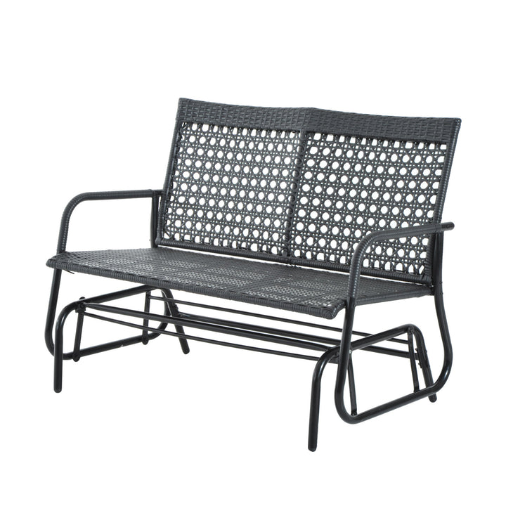 Outdoor PE Rattan Wicker Gliding Loveseat Lounger for Patio Backyard Garden Deck Porch - Black