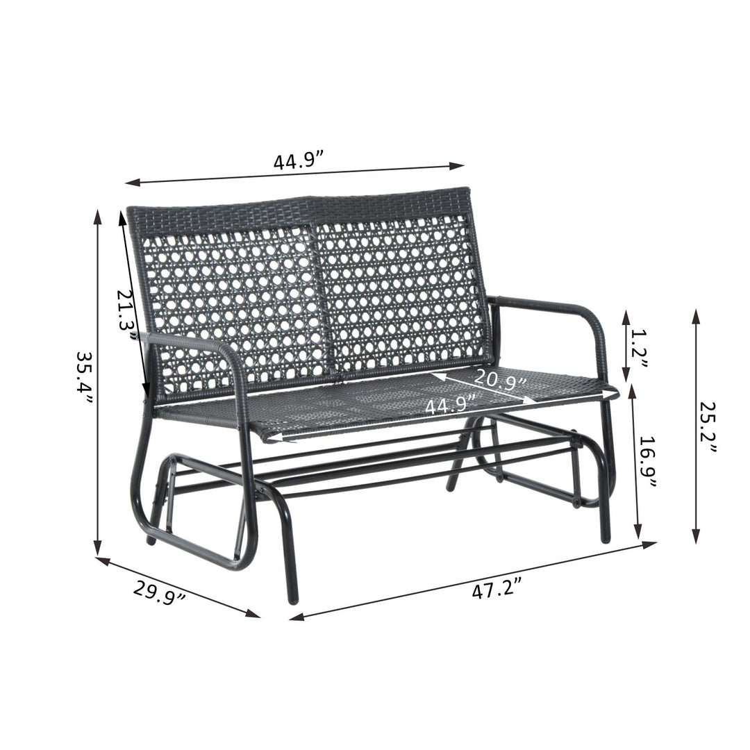 Outdoor PE Rattan Wicker Gliding Loveseat Lounger for Patio Backyard Garden Deck Porch - Black