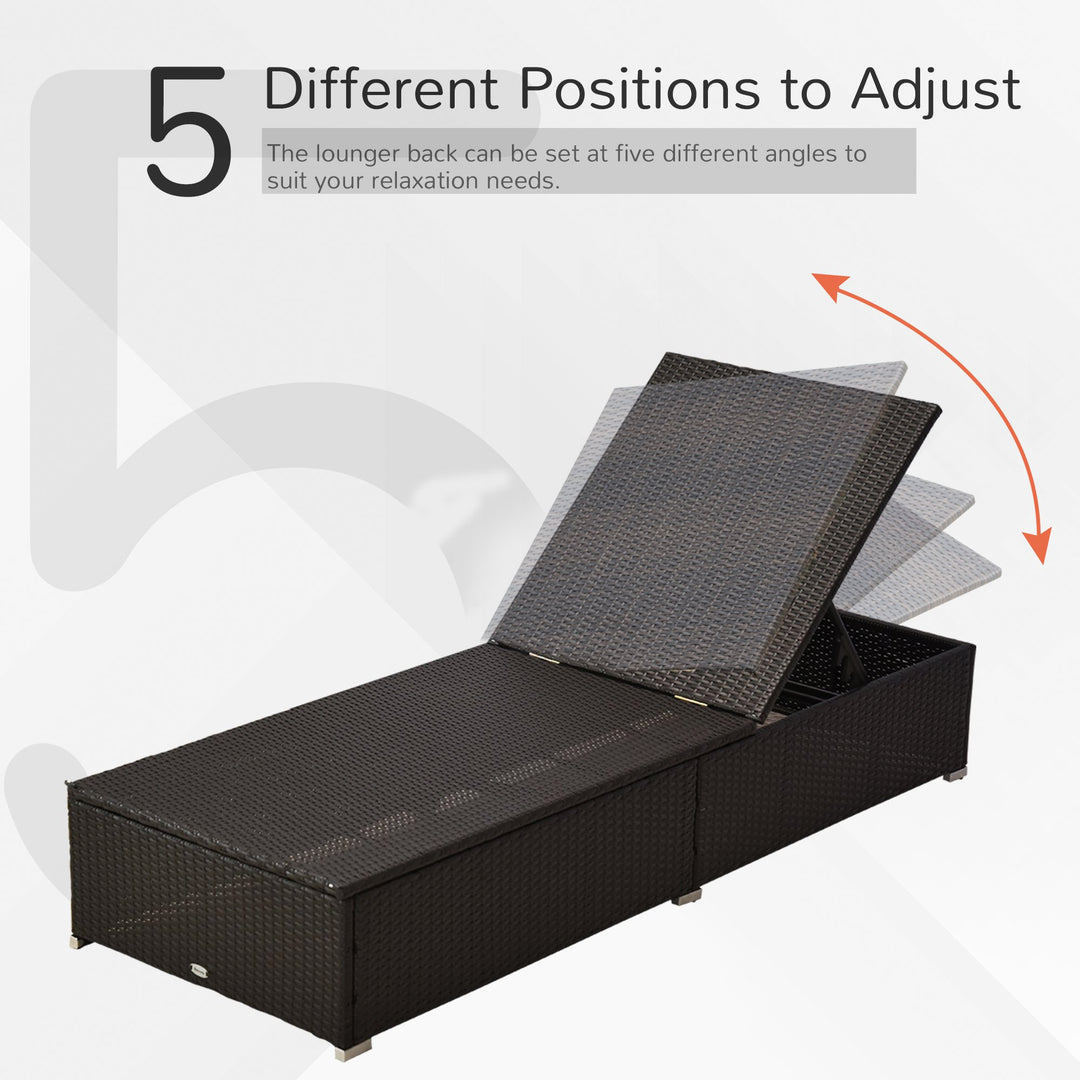 3pc PE Rattan Wicker Sun Lounger Recliner Patio Deck Chaise Set w/ Table, Dk Brown, Cream White