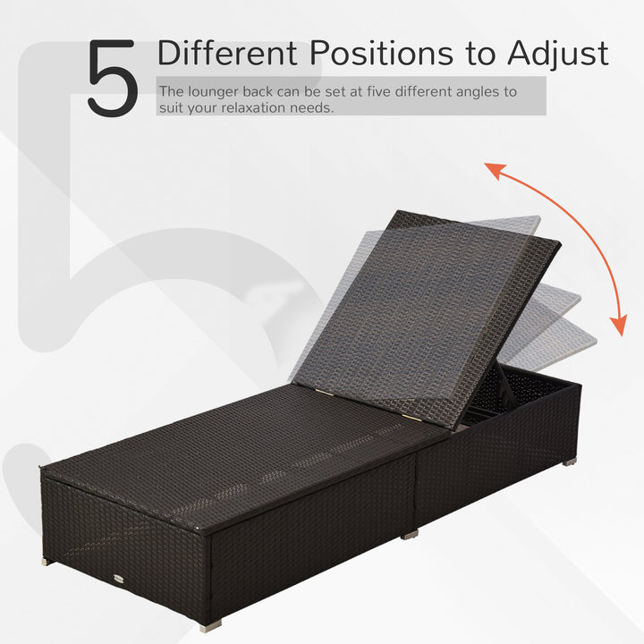 3pc PE Rattan Wicker Sun Lounger Recliner Patio Deck Chaise Set w/ Table, Dk Brown, Cream White