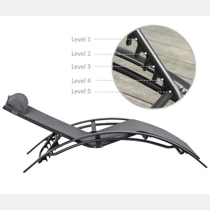 Reclining Chaise Sun Lounger Chair w/ Pillow, Adjustable Back for Outdoor Patio Deck - Grey