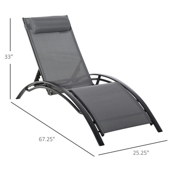 Reclining Chaise Sun Lounger Chair w/ Pillow, Adjustable Back for Outdoor Patio Deck - Grey