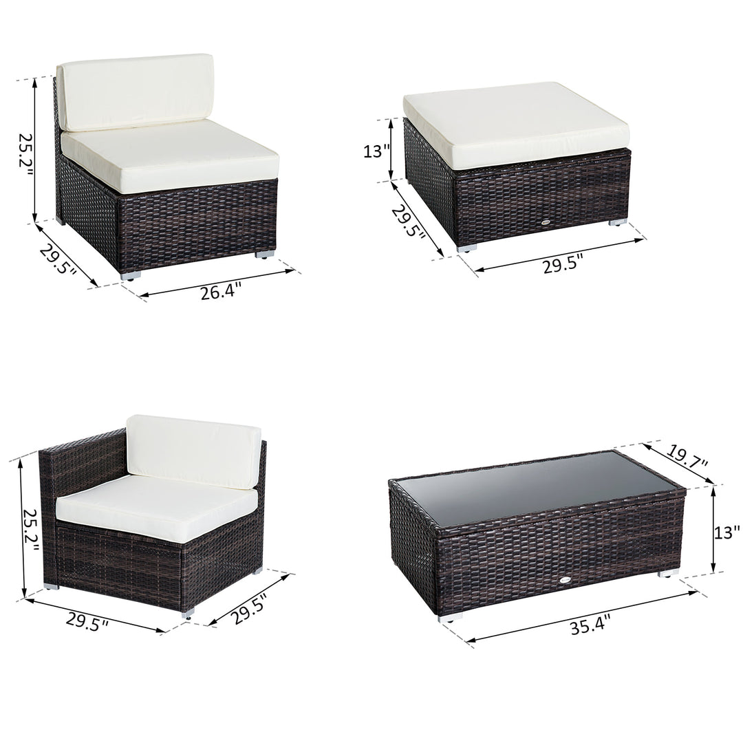 5pc Premium PE Rattan Wicker Aluminum Conversation Sofa Set for Outdoor Patio - Dk Brown, Cream