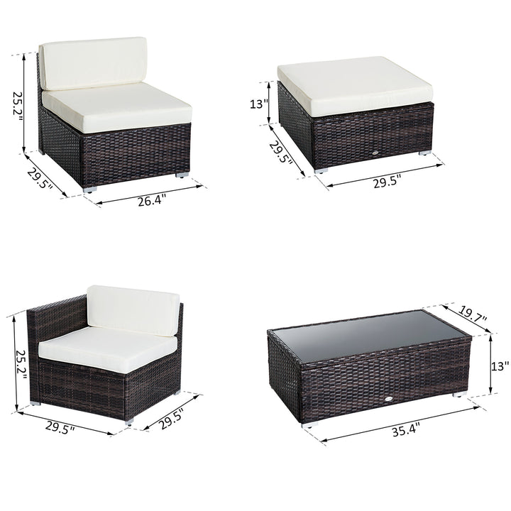 5pc Premium PE Rattan Wicker Aluminum Conversation Sofa Set for Outdoor Patio - Dk Brown, Cream