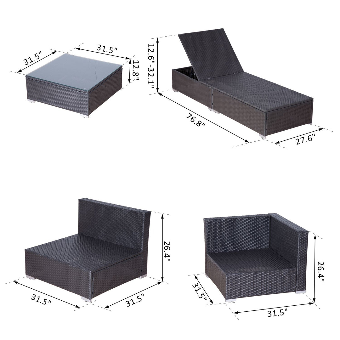 9pc Premium PE Rattan Wicker Aluminum Sectional Conversation Patio Set w 2 Loungers, Red, Brown