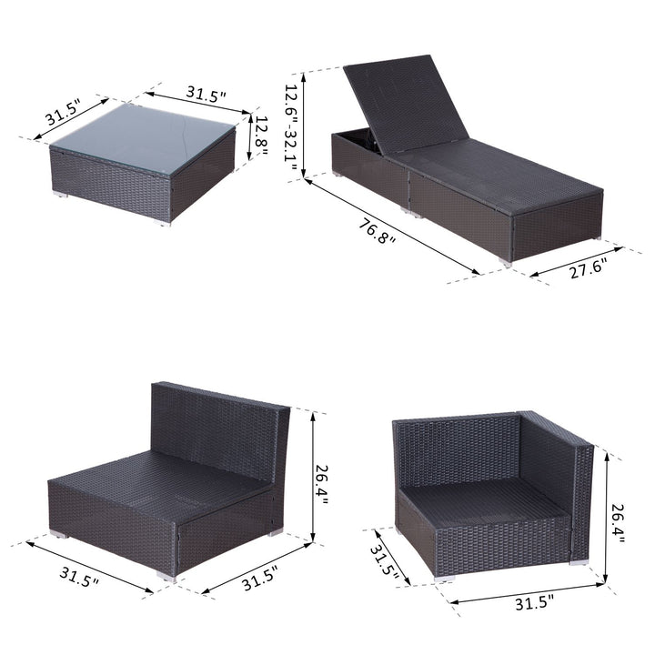 9pc Premium PE Rattan Wicker Aluminum Sectional Conversation Patio Set w 2 Loungers, Red, Brown