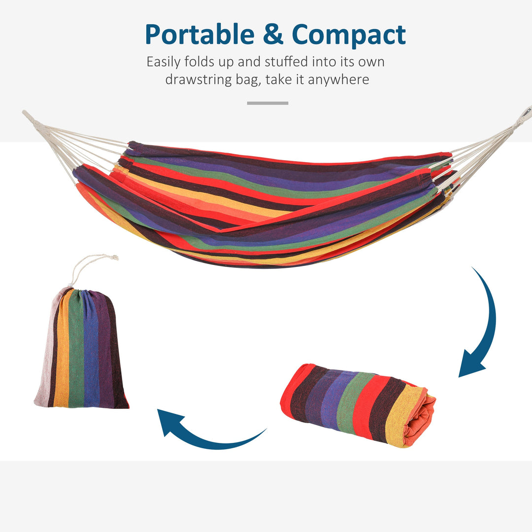 Large Fabric Sling Brazilian Hammock Lounger w Carry Bag, Yard Garden Camping, Rainbow Stripe