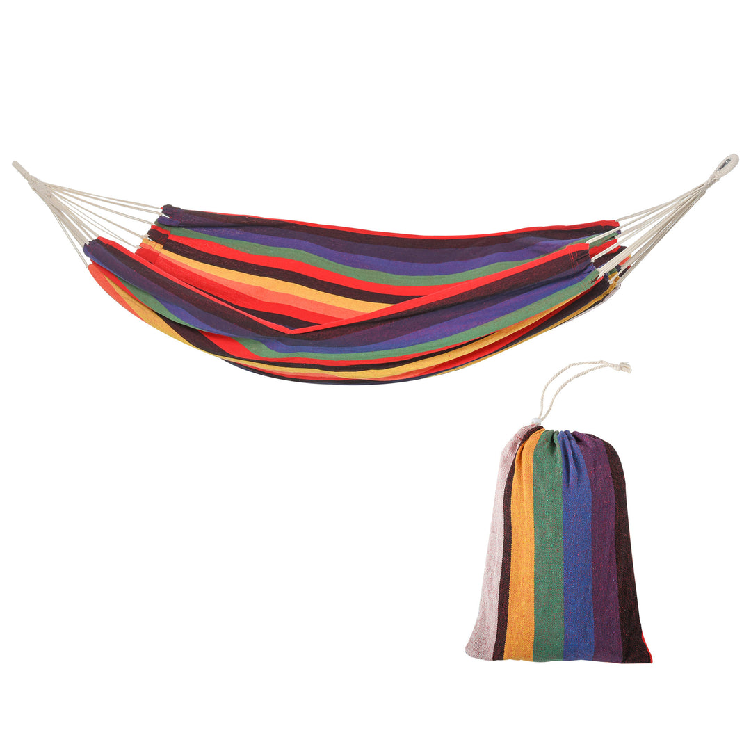 Large Fabric Sling Brazilian Hammock Lounger w Carry Bag, Yard Garden Camping, Rainbow Stripe