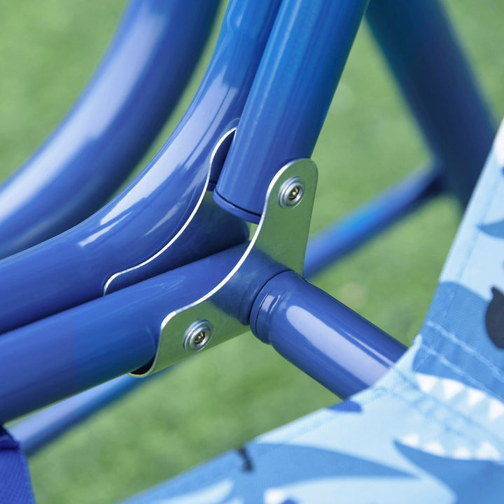 Outdoor 2-Seater Kid Swing Lounger w/ Adjustable Canopy for Patio Backyard Garden - Blue Shark