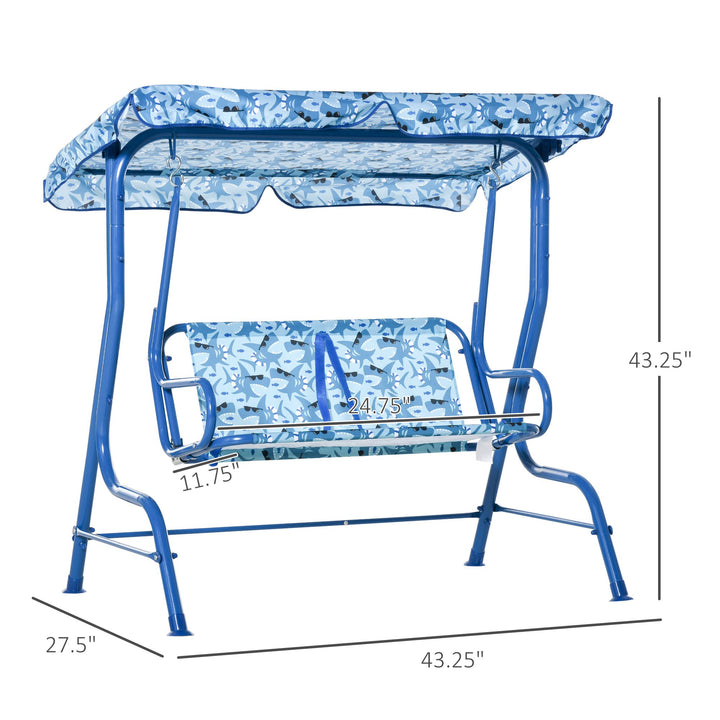 Outdoor 2-Seater Kid Swing Lounger w/ Adjustable Canopy for Patio Backyard Garden - Blue Shark