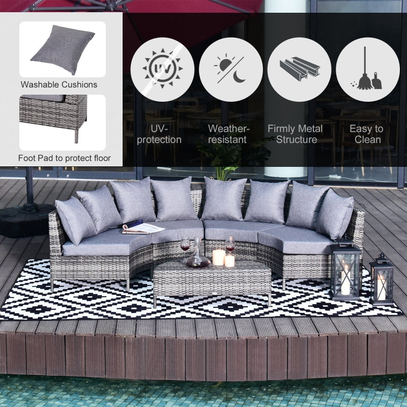 5pc Curved PE Rattan Wicker Sectional Conversation Furniture Set w Cushions Outdoor Patio, Grey