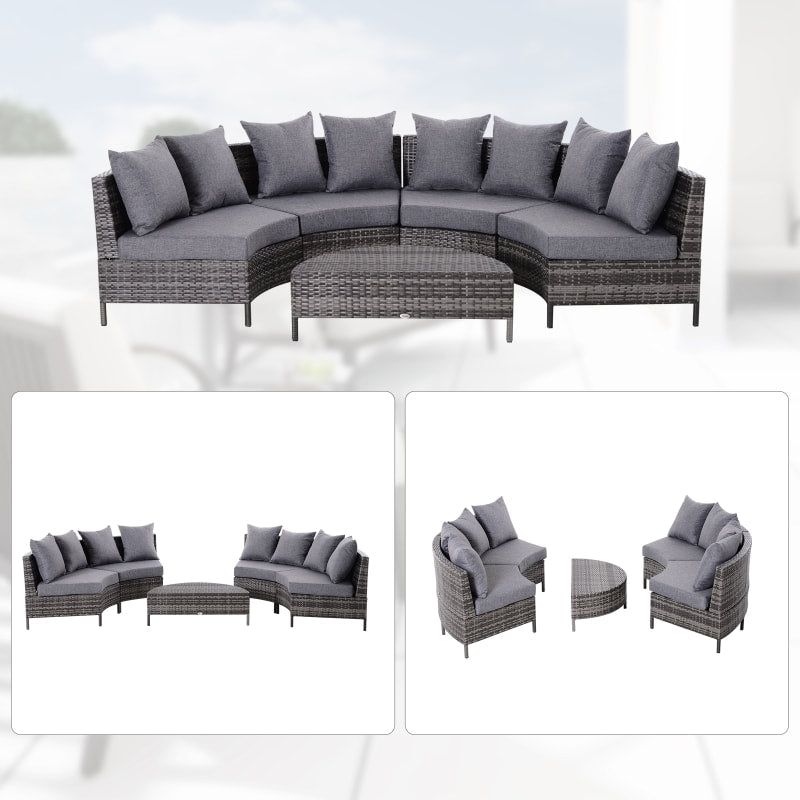 5pc Curved PE Rattan Wicker Sectional Conversation Furniture Set w Cushions Outdoor Patio, Grey